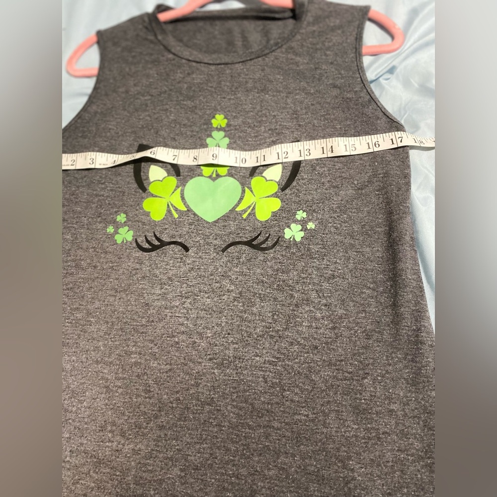 ❤️❤️Green & Grey Princess Unicorn Sleeveless Tee Shirt - Picture 4 of 5